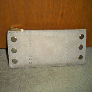 Hammitt 110 North Gray/Pewter Suede Wallet with Gold Hardware, EUC!! $245